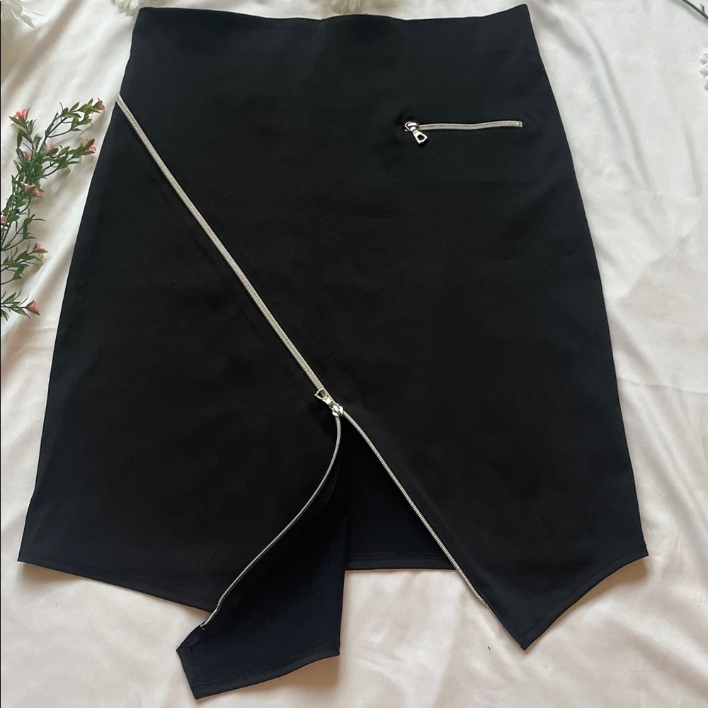 Tension Paris Black Riviera Zipper Pencil Skirt Made In France Size T4 US 10